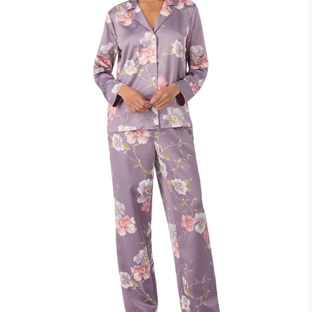 Nwt Lauren Ralph Lauren Floral Satin Pajama Set - Lavender Gray Perfect Bridal L